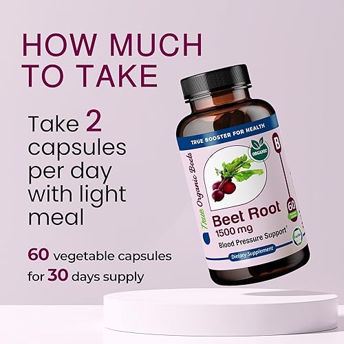 Miniatura 4 de TRUEMED Cápsulas de remolacha de 1500 mg  Salud cardíaca de alta potencia y apoyo para la presión arterial  Suplemento orgánico sin gluten sin OMG