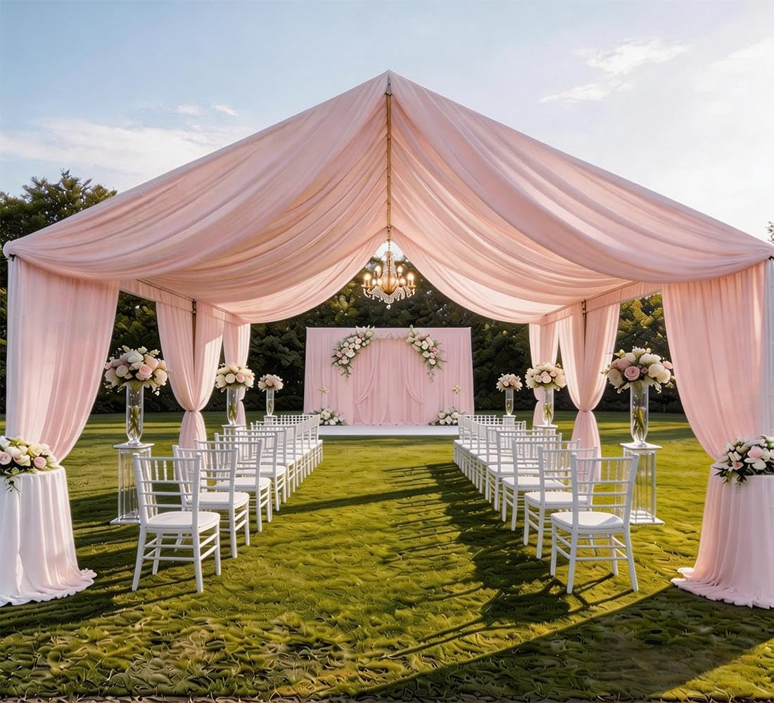 6 Panels 60"W x 480"L Blush Pink Chiffon Draping Fabric for wedding - Easy Hanging, Ceiling Curtains for Wedding Arch, Home Decor, Stages, Canopy Drapes, Ideal for Event Planners and DIY Enthusiasts