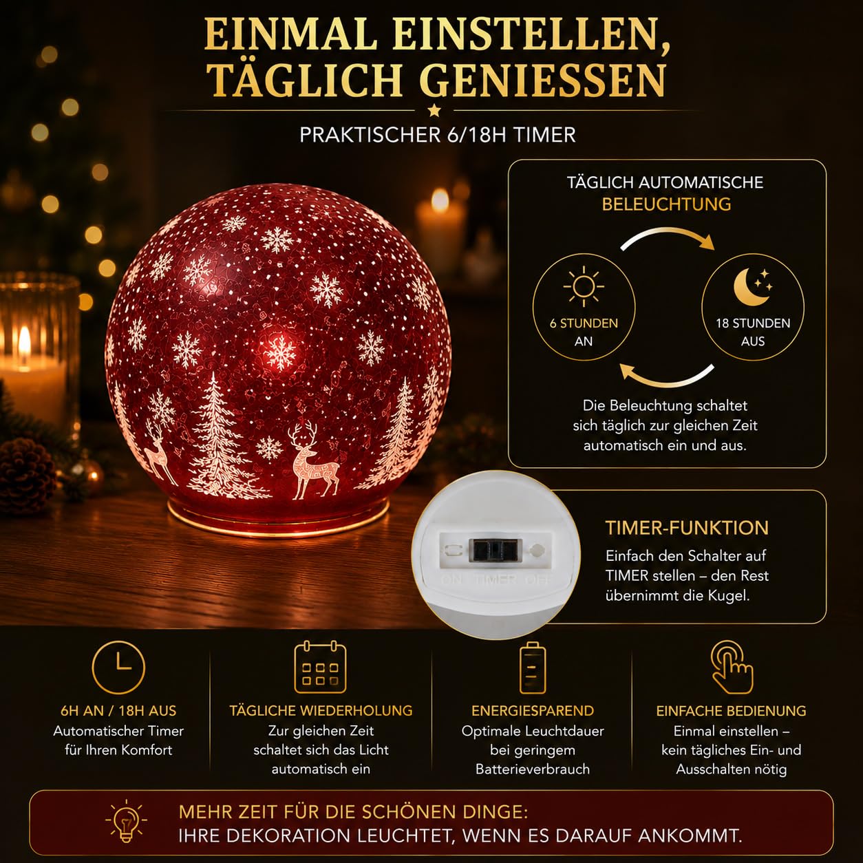 formano Sfera luminosa a LED Wild Berry, 20 cm, girevole, con timer