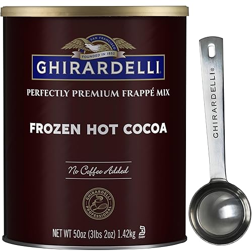 Ghirardelli - Frappé prémium de cacao caliente congelado 312 libras con cuchara barista estampada Ghirardelli