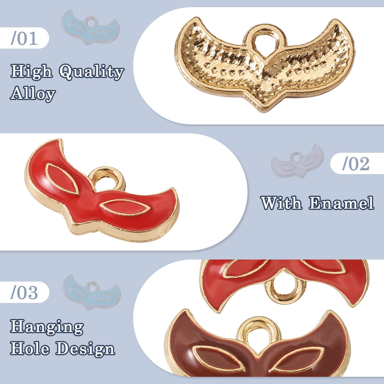 Spritewelry 36Pcs 6 Colors Alloy Enamel Fox Mask Charms Light Gold Cute Mini Animal Pendants Flat Masquerade Mask Dangle Charms for Earring Necklace Bracelet DIY Crafts Jewelry Making - Image 4