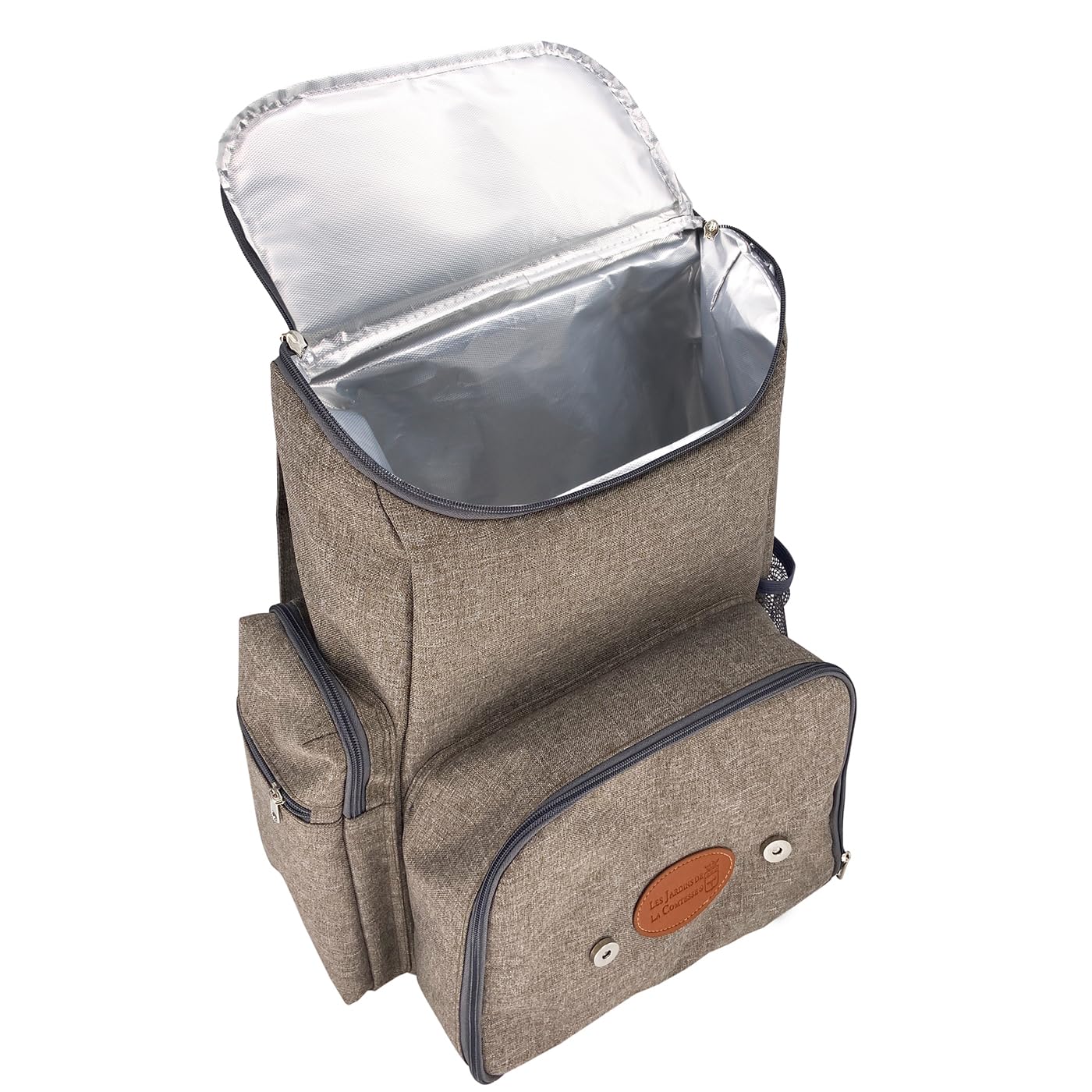 Les Jardins de la Comtesse - Zaino Picnic Escapade - 4 Persone - Marrone - Completo di scomparto termico - Piatti solidi e leggeri - Molte tasche - 29 x 15 x 44 cm