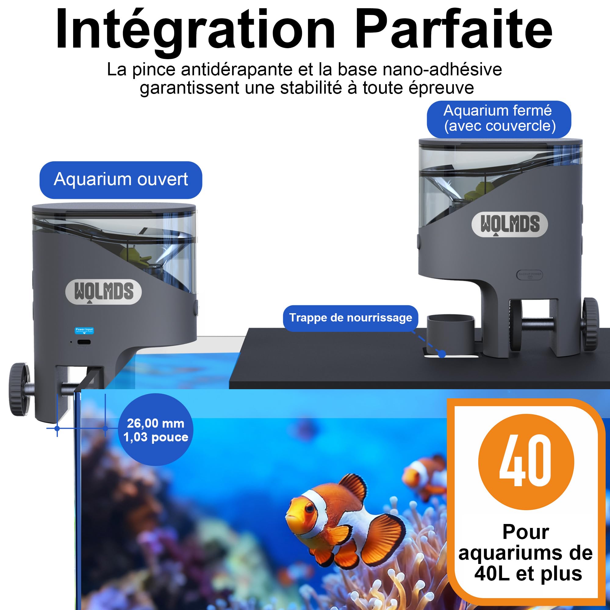 Distributeur Nourriture Poisson Automatique WiFi Caméra 2.5K HD, Mangeoire Connectée App 2.4G/5G, Précis 0.2g/0.6g pour Aquarium