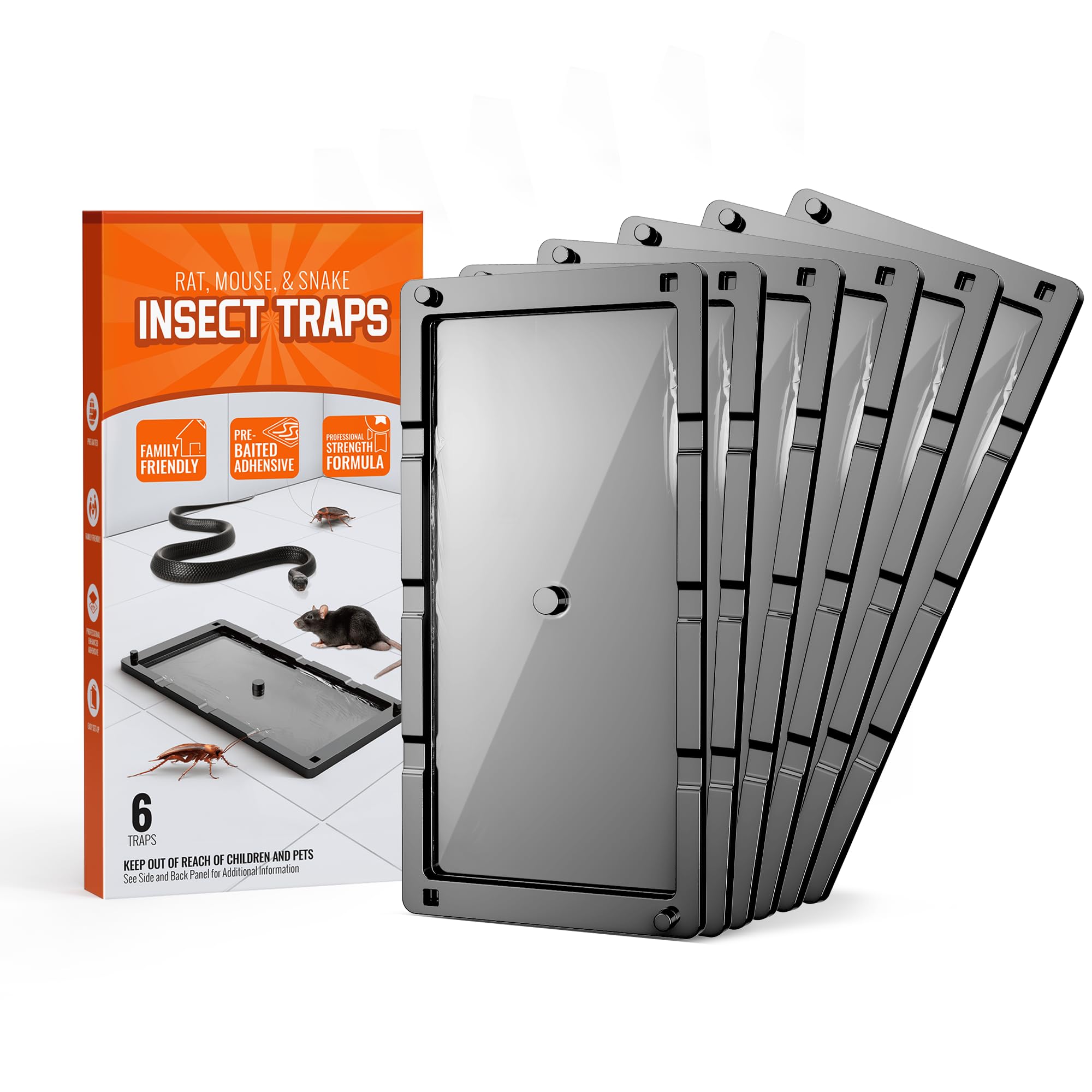 Trampas de pegamento para ratones para interiores para el hogar, paquete de 6, trampas de pegamento para ratones y ratas, trampas de plástico adhesivas grandes para interior de la casa, trampas de