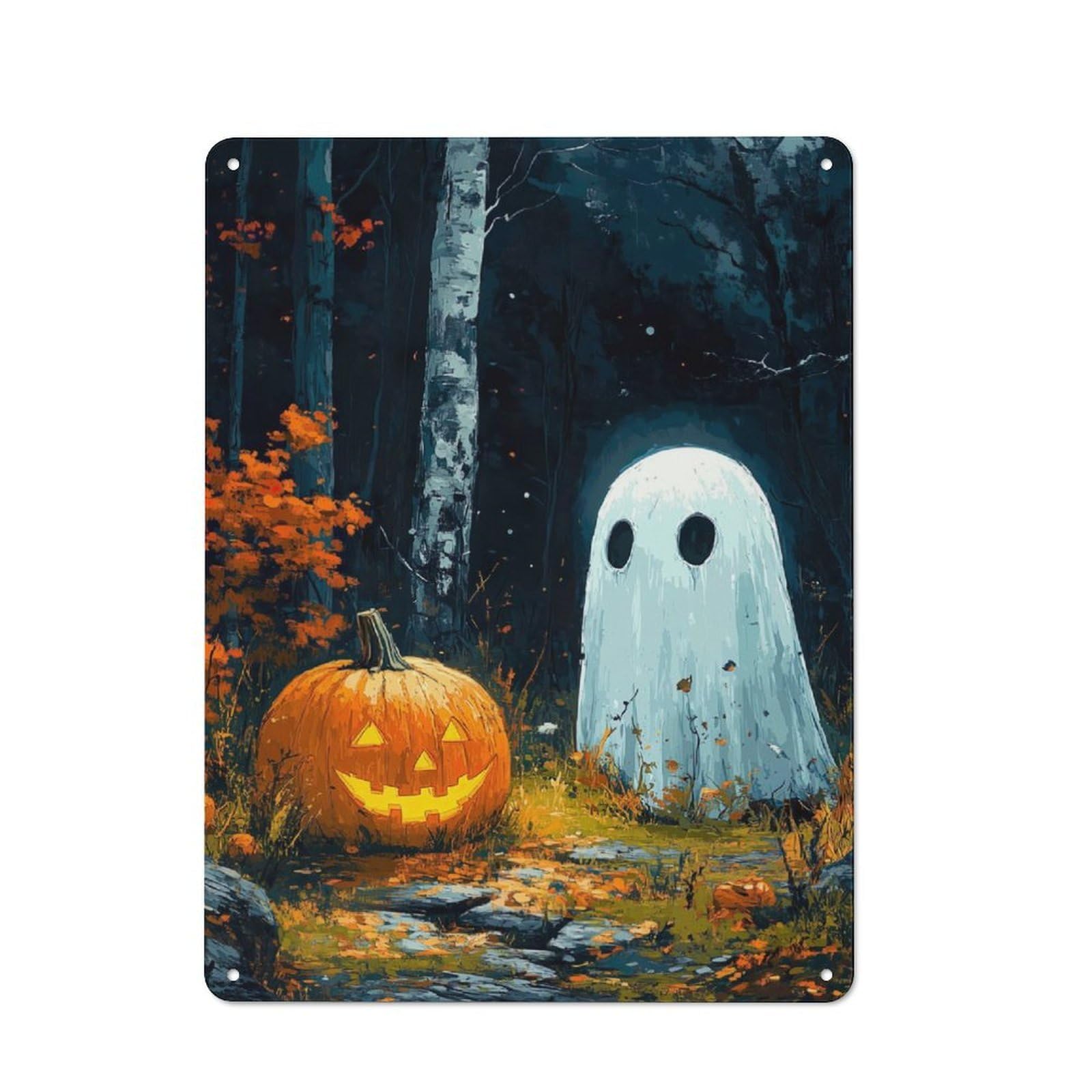Junmoney Ghostly Halloween Forest Rustic Vintage Metal Sign 40X30cm Featuring Home Bar Decor For Cafe, Pub, Workshop Or Home Bar