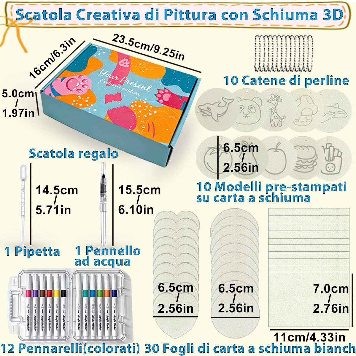 Magic Puffy Paint, 64 Pezzi Kit di Soffice, 40 Fogli Carta Dipingere con Texture in Schiuma, 12 Penne Colorate, Texture in Pittura Magica, Regali Compleanno e di Festa Creativi Pittura Magica Bambini