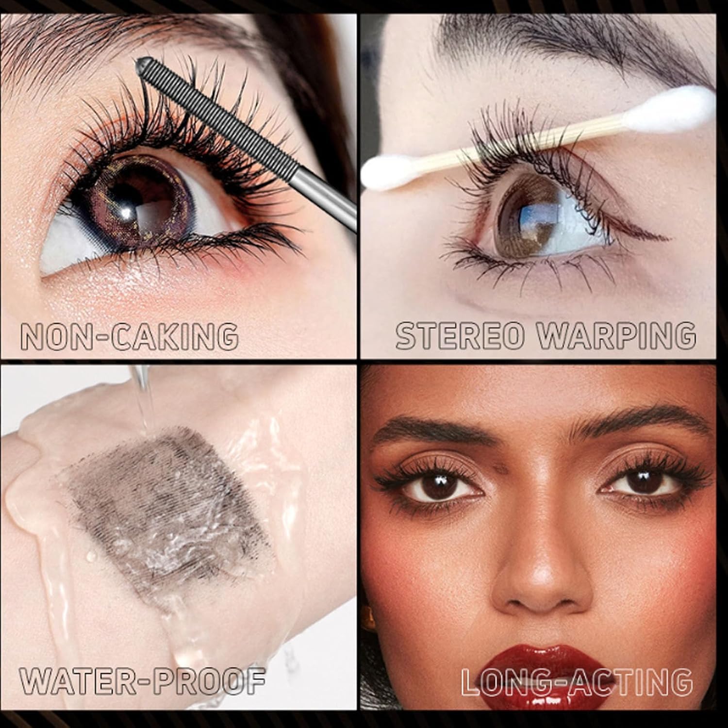 Wimperngrundierung mit Stahlrohr, natürliche, wischfeste, lang anhaltende Wimperntusche mit Gewinde für einen verdichtenden Effekt, wasserfeste 3D-Wimperntusche mit Curling-Eisen (1PC,Black)