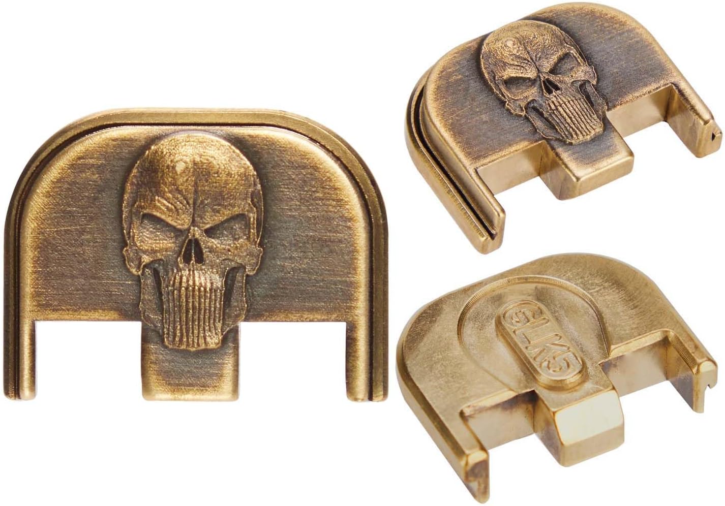 NDZ Performance Brass Slide Cover Back Plate for Glock Gen 1-5 & 43 43X 48 – 3D NDZ Skull Engraved Rear Plate – Custom Eye Color Options – CNC Machined – USA Made