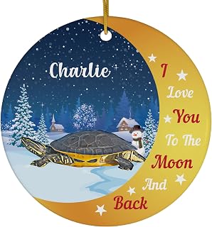 Love You to The Moon and Back Chicken Turtle Personalized Name Christmas Ornaments 2025 Circle White Ceramic Pet Owner Gifts