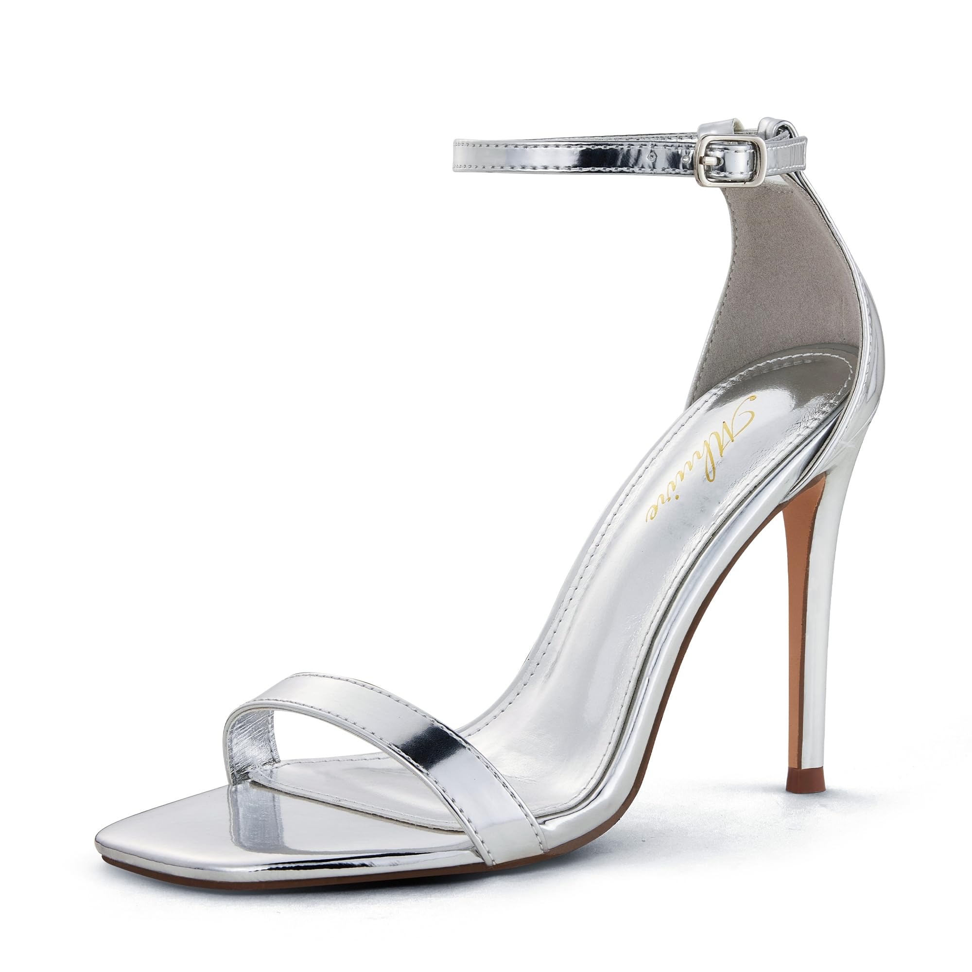 Mhuire Stylish 4 IN Square Open Toe Ankle Strap Stiletto Heels for Women Plain Trendy Strappy Heeled Sandals