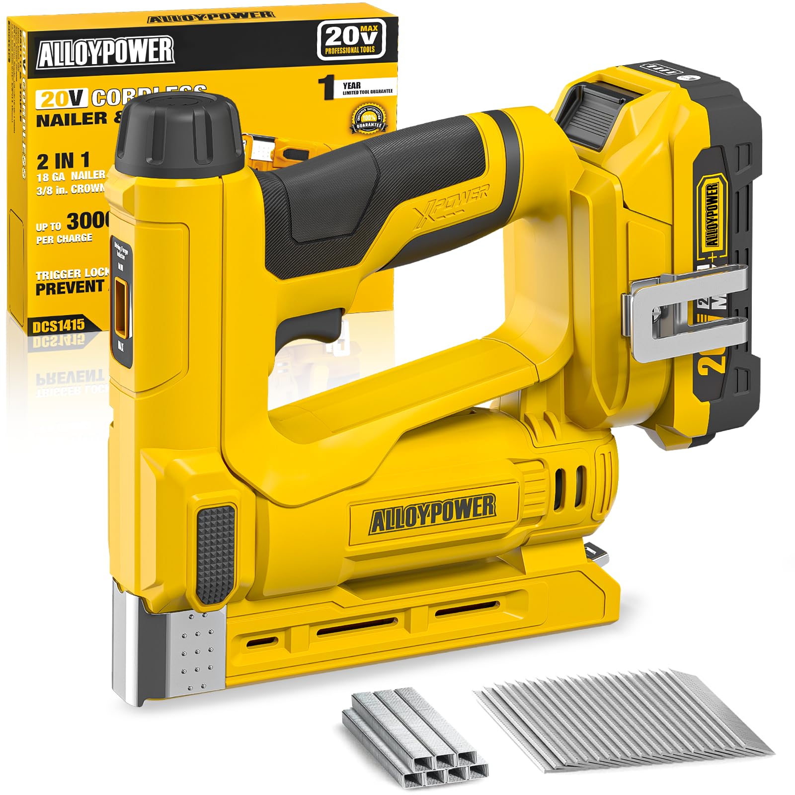 ALLOYPOWER 3/8 Inch Crown Stapler Cordless Brad Nailer