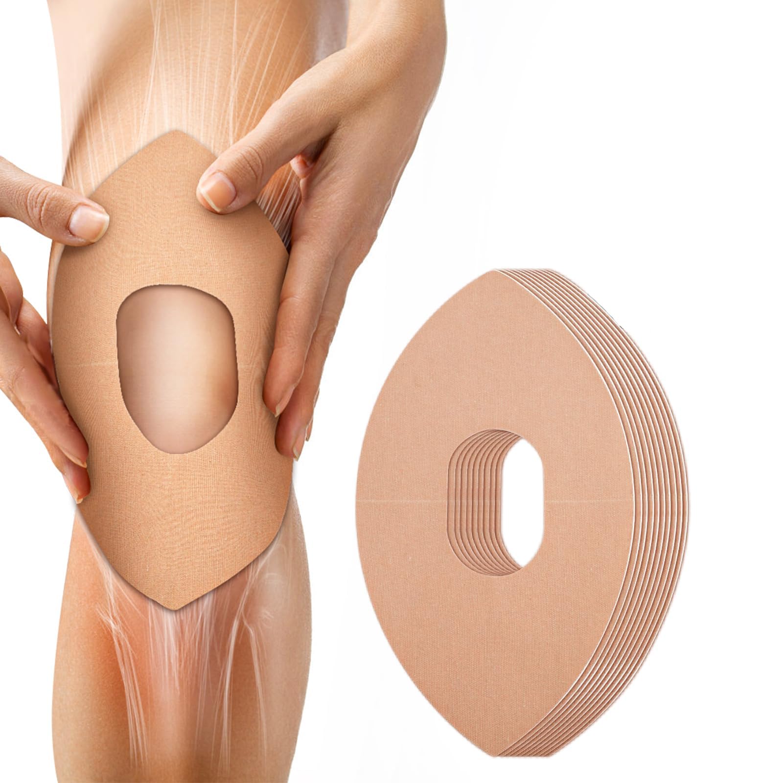 Tape for Knees, 10 Pcs Precut Tape for Knee Pain Relief and Support, Waterproof and Elastic Athletic Tape for Knee Stability, Breathable and Comfortable Kinesiology Tape (Beige)