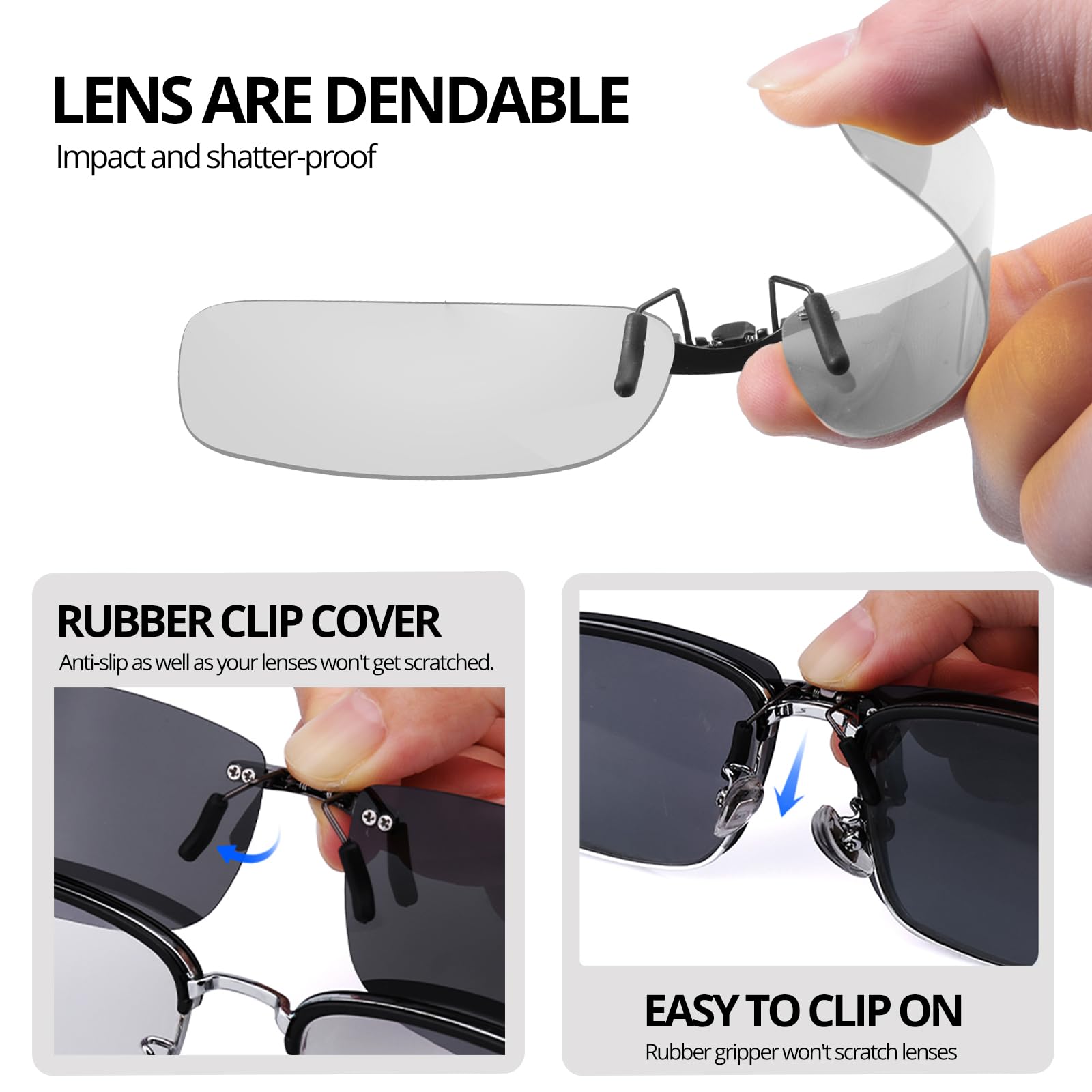 VIEWBETTER Photochrome Sonnenbrille zum Anklippen, für Damen und Herren, polarisiert, UV400-Schutz, rahmenlos, leicht, PH3169