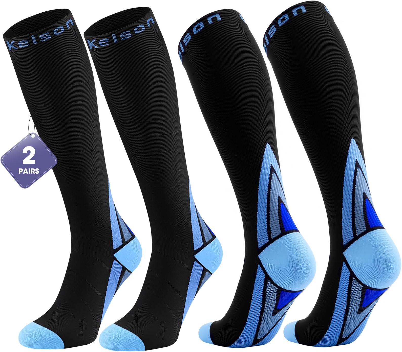 2 Pairs Compression Socks for Women and Men, 20-30 mmHg Flight Socks