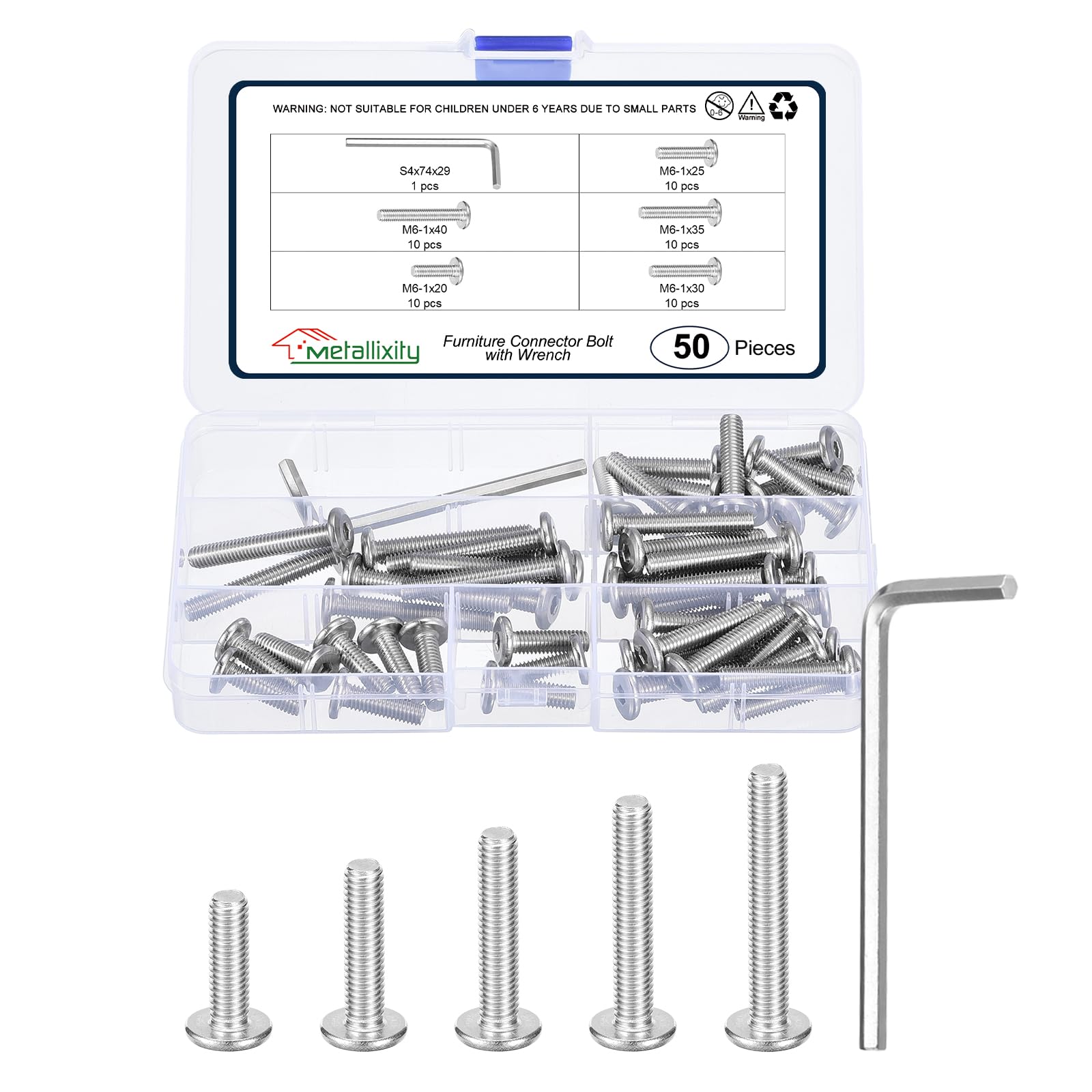 METALLIXITY Flat Head Hex Socket Cap Screws Bolts(M6-1x20/25/30/35/40) 50Pcs