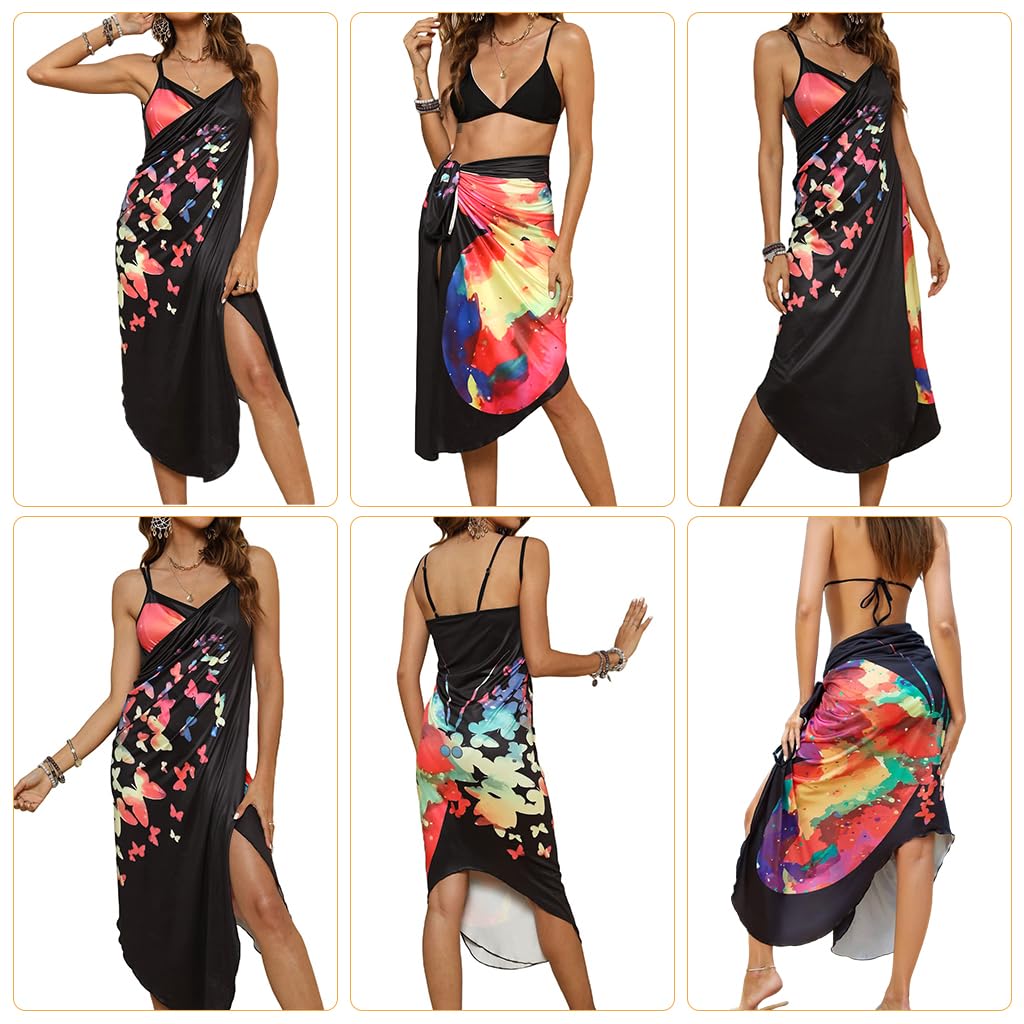 PALAY® Beach Wear Dress for Women Colorful Butterfly Print Beach Dress Lightweight Cover Up Sarongs Bikini Set Fashion Goa Vacation Outfits Swimming Suit for Women - L - Image 4 thumbnail