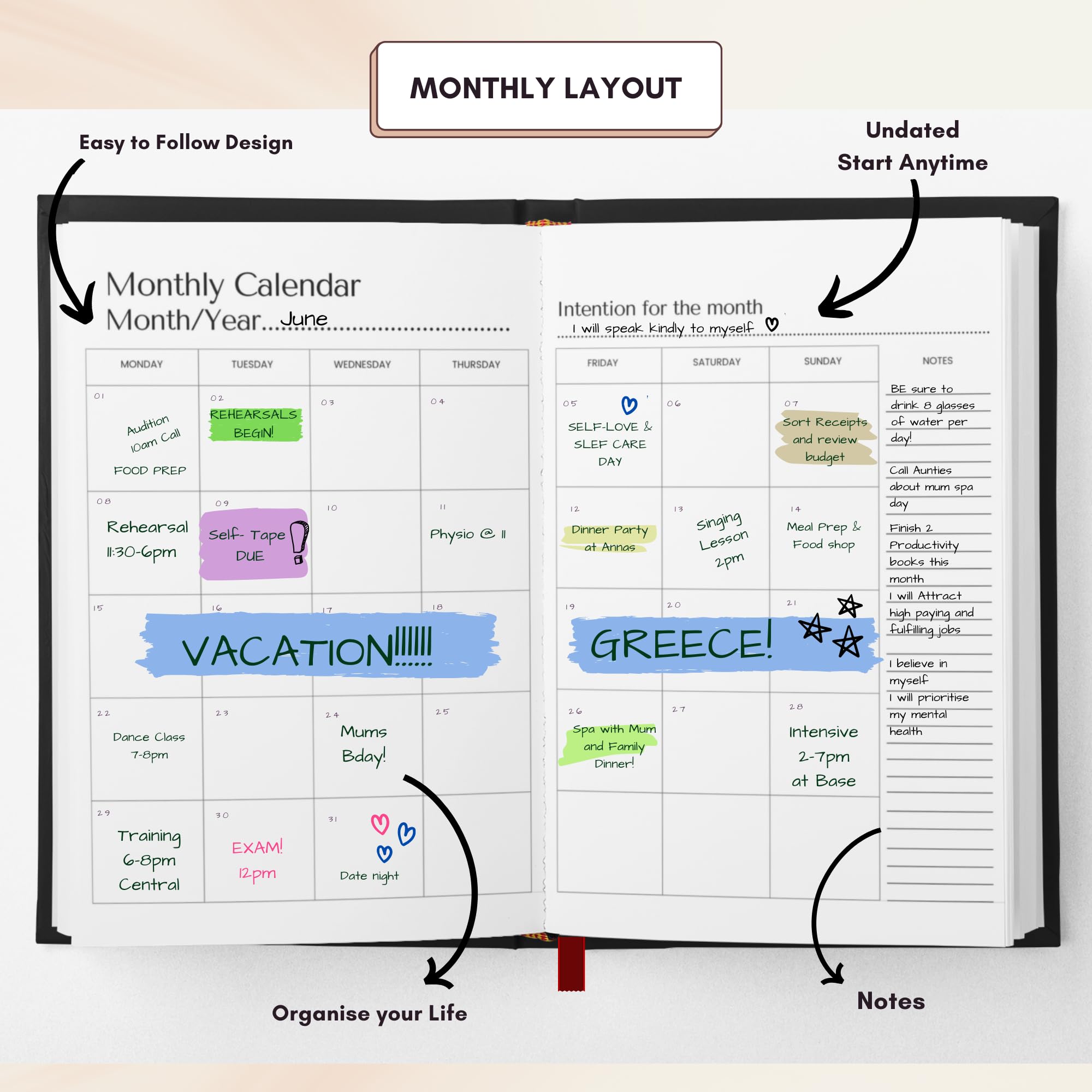 The Performer Planner™, Pink Marble, A5 - Image 3