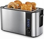 Elite Gourmet ECT-3100 4-Slice Long Slot Toaster | Extra Wide Slots for Bagels, Sourdough & Texas Toast | 6 Browning Settings | Reheat, Defrost & Cancel | Built-In Warming Rack | Stainless Steel