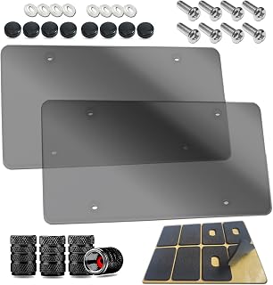 ZXFOOG 2 Pack License Plate Covers- Tinted Smoked Flat License Plate Protector, Novelty Unbreakable Car Tag Frame Cover for Vehicles/Trucks, with Screws, Black Caps, Rattle Proof Pad, Tire Valve Caps