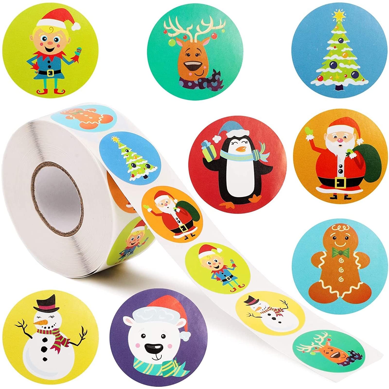 1000 Autocollants Bonhomme De Neige Noël - 8 Modèles, 2 Rouleaux, Papier Couché, 38mm, Pour Cadeaux Déco
