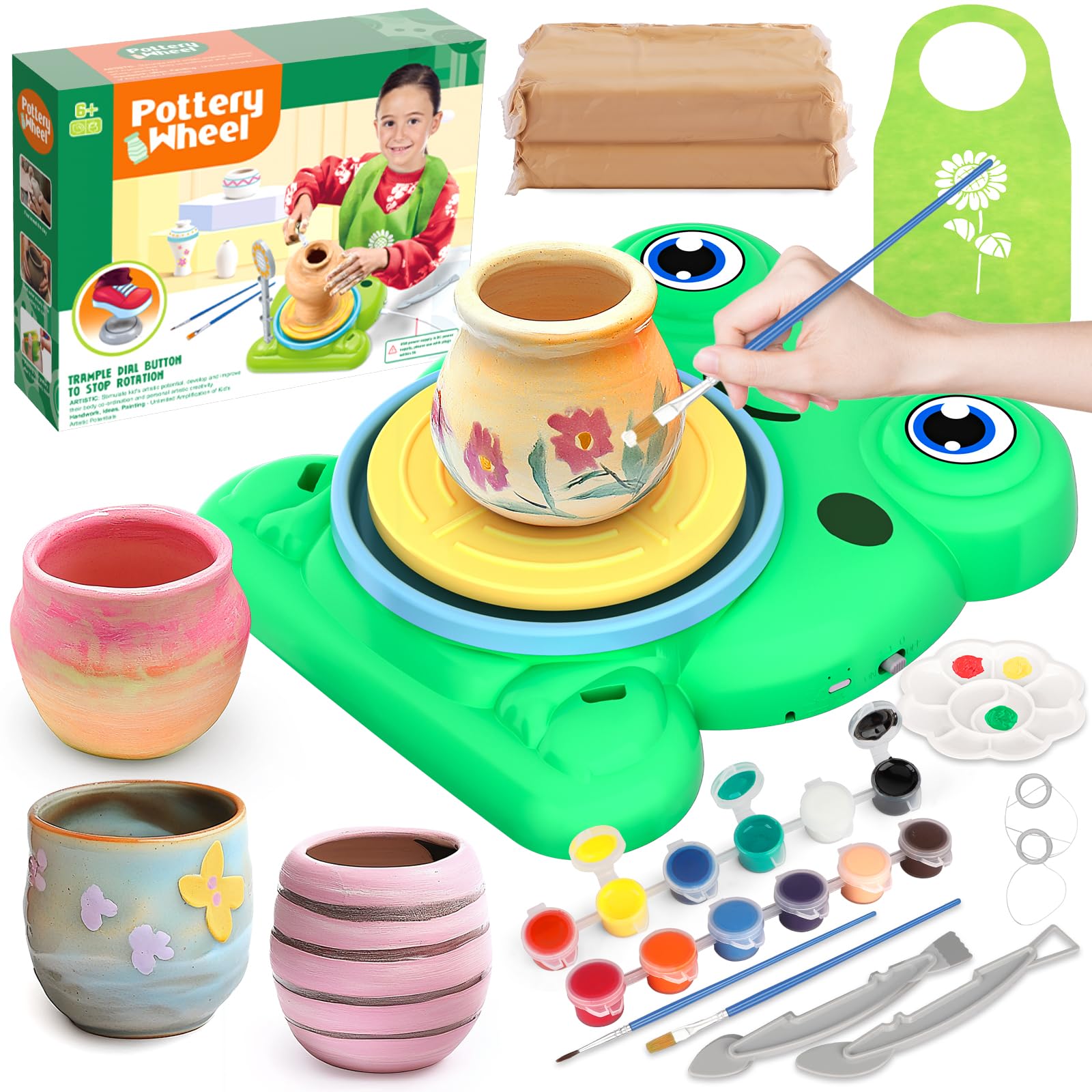 Kit De Poterie Pour Enfants, Mini Tour De Poterie Électrique, Machine à Poterie Travail Céramique DIY Double Contrôle Avec Pédale Machine Tour Argile Amovible, Pour Débutants Activité Manuelle