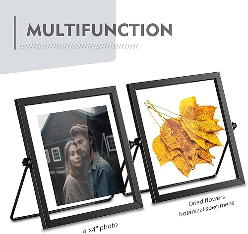 Miniatura 5 de Juego de 3 marcos de fotos flotantes, marco de fotos negro de 5 x 7 pulgadas, marco de fotos de metal para escritorio con vidrio para múltiples