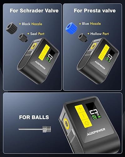 Miniatura 5 de Auxpower BL03 Bicycle Pump with Pressure Gauge, 120PSI Electric Bike Pump with Presta and Schrader Valve, Auto Stop, Outdoor Camping Cycling Pump