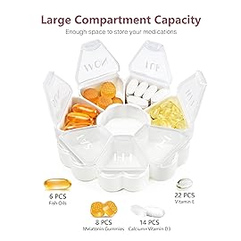 MOLN HYMY Large Weekly Pill Box 7 Day, Cute Pill Case Organizer 1 time a Day, Floral Pill Container Once Daily, Pretty Medicine Dispenser for Vitamin/Fish Oil/Medication/Supplements (Clear White)
