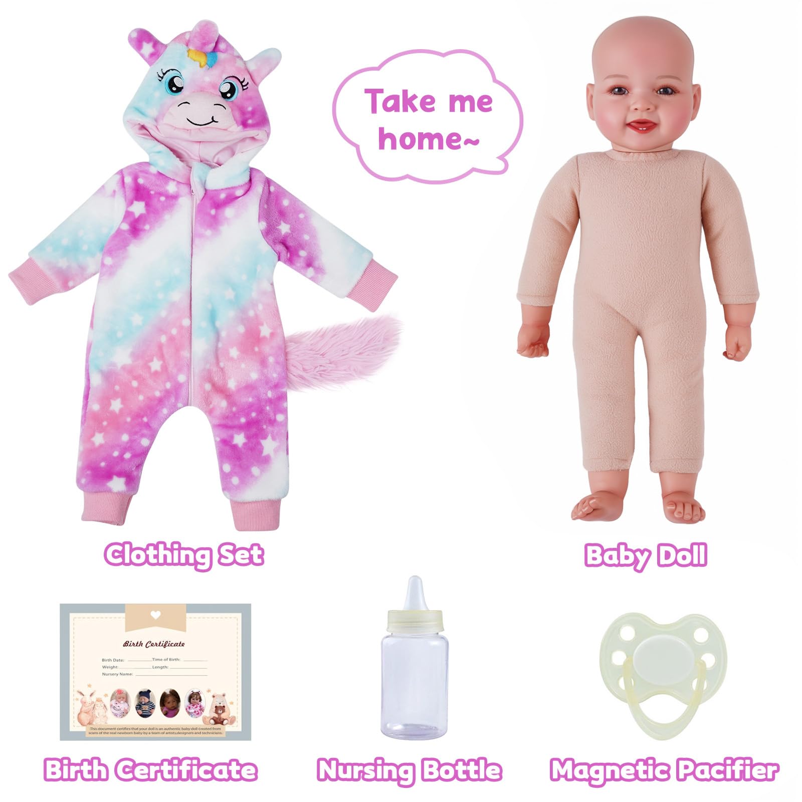 BABESIDE 43 cm Realistische Babypuppe Mia mit süßem Lächeln und Stoffkörper | Kopf, Arme und Beine aus Vinyl, beweglich und kuschelig weich, Pflegezubehör, leicht zu halten, Geschenk ab 3 Jahren