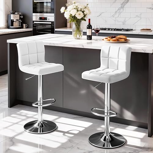 Miniatura 40 de Magshion Juego de 2 taburetes de bar, modernos taburetes de bar giratorios de piel sintética con respaldo, sillas de bar cuadradas ajustables sin