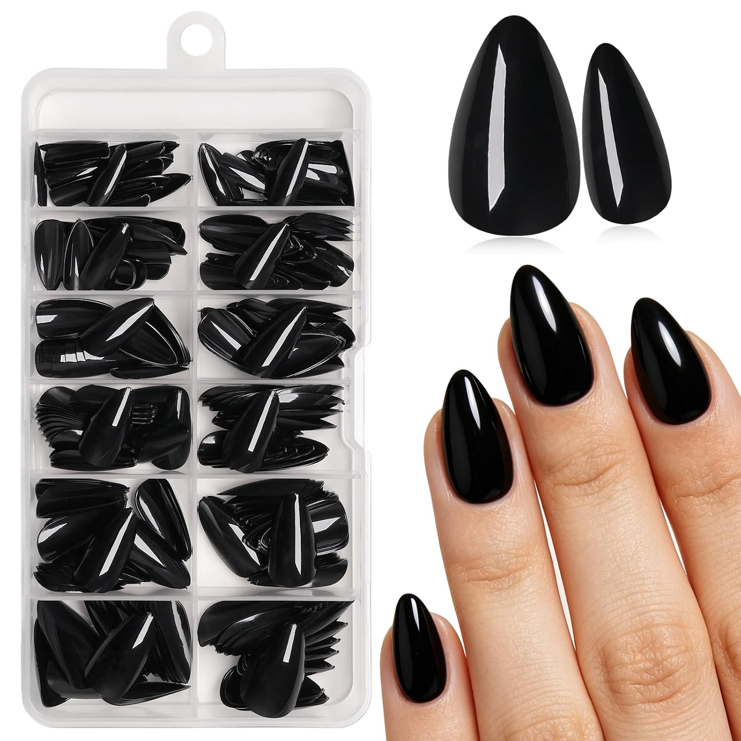 240pc Black Press on Nails Almond Short Fake Nails with Glue Tabs