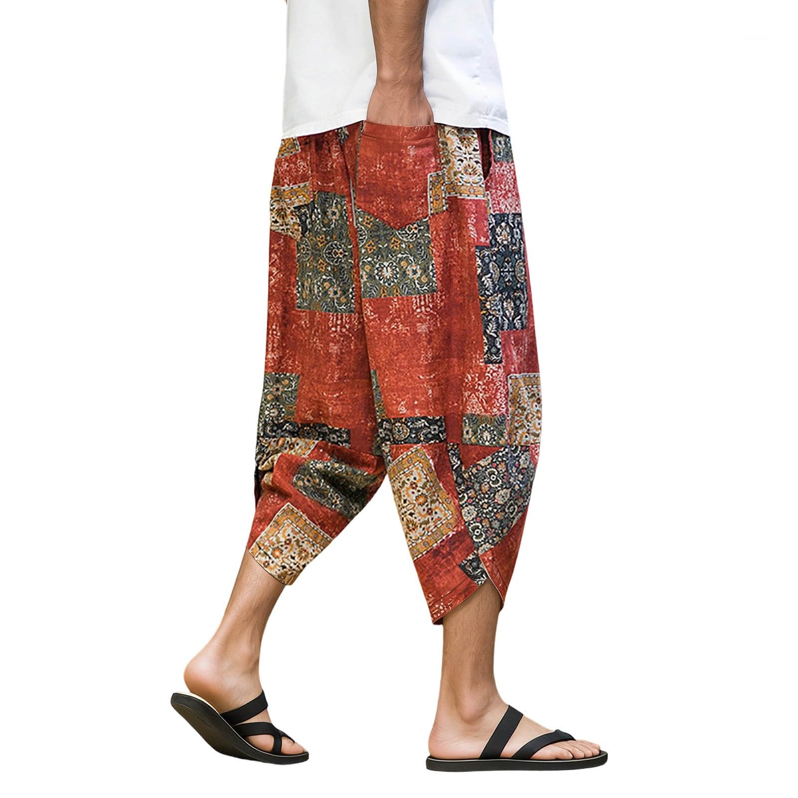 Pantalones de chándal para hombre, transpirables, pantalones harén, pierna ancha, cintura elástica, pantalones de verano, con cordón, puños ajustados, pantalones deportivos monocromáticos