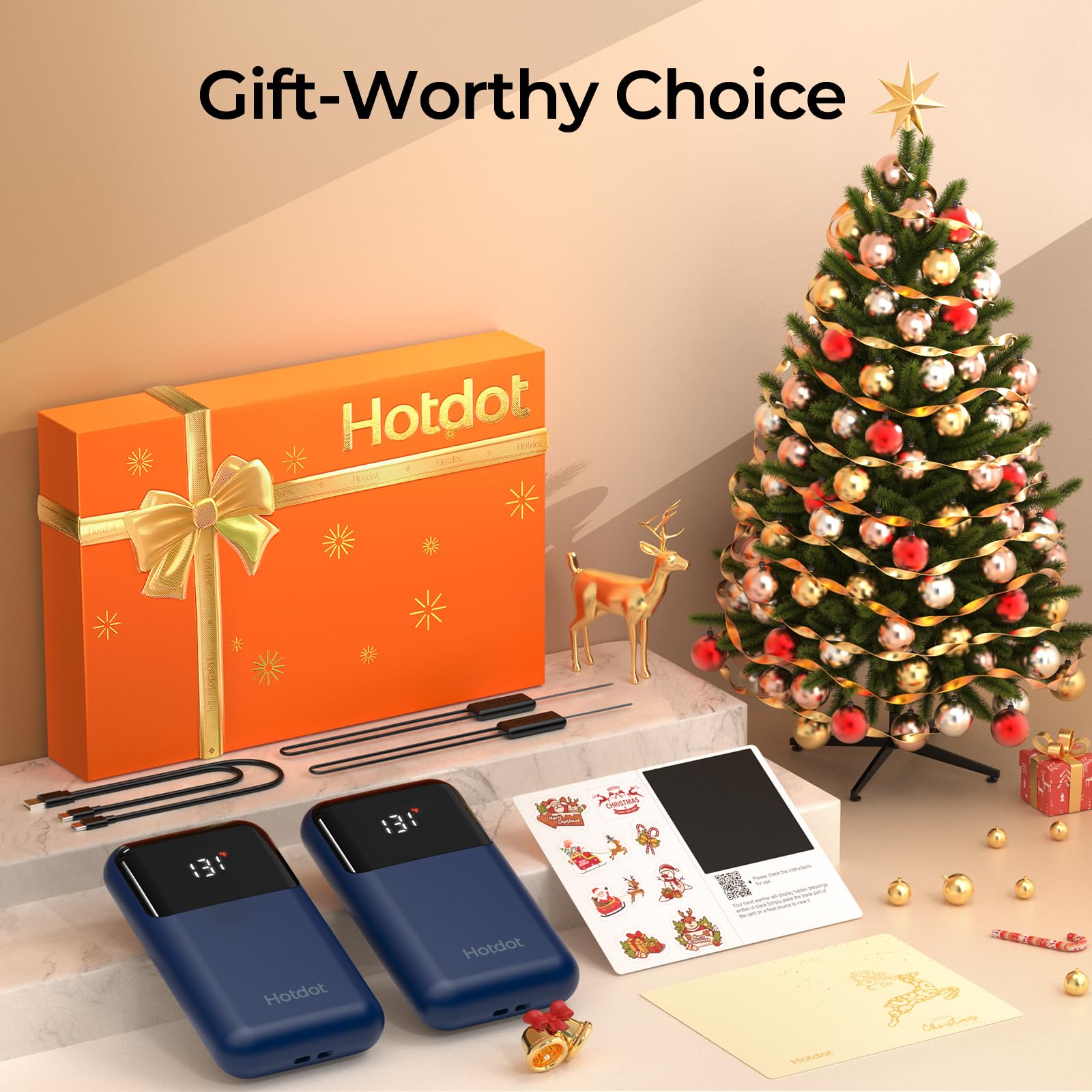 Hotdot Hand Warmers Rechargeable with Gift Box, 4 Pack Electric Hand Warmer with LED Display Battery and Temperature, 4 Heating Levels Portable Hot Hands, for Men, Women, Hunting Blue