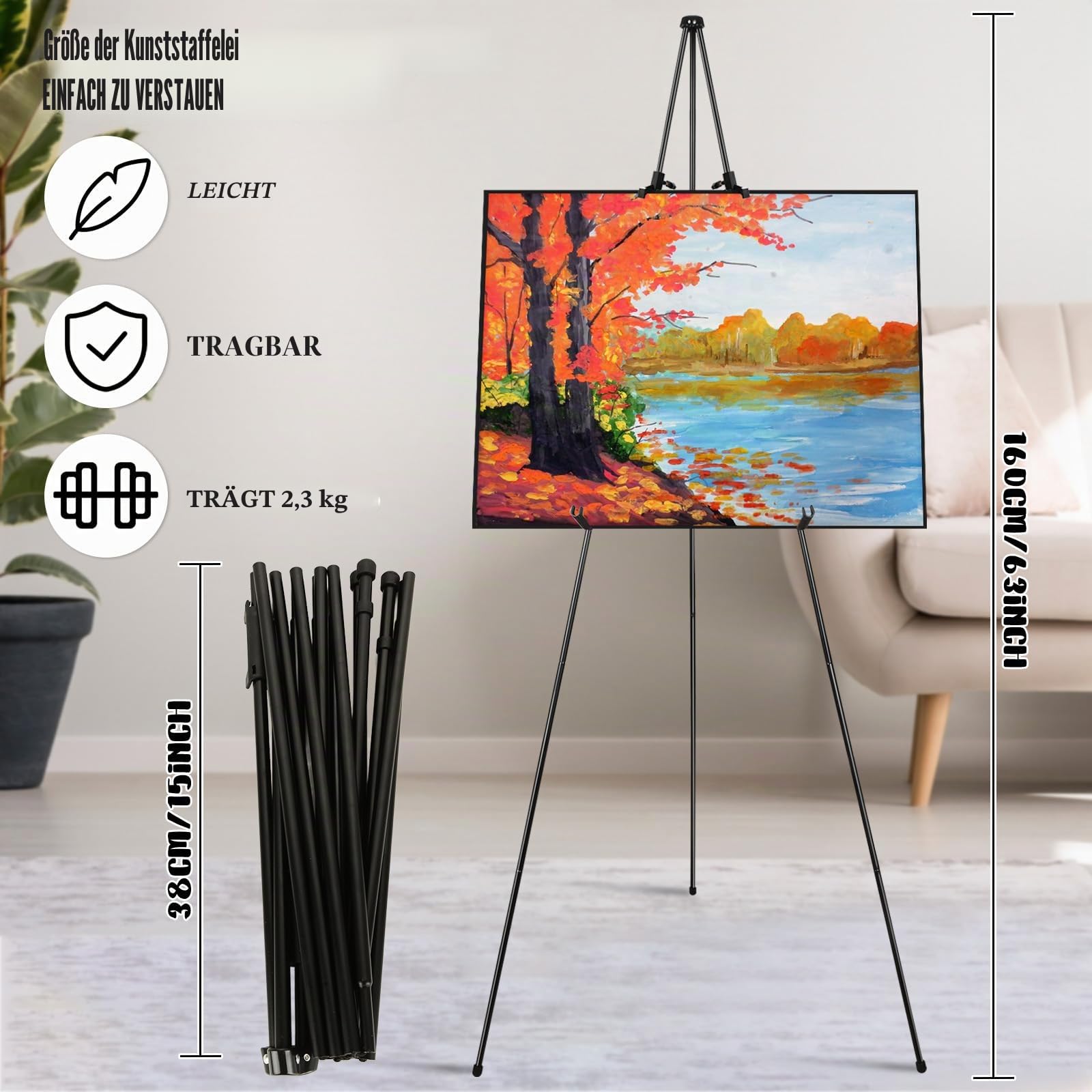 STARVAST 3 Stück Verstellbare Staffelei, Künstler Staffelei 160 cm Höhe Metall Poster Staffelei, Zusammenklappbare Stativ Staffelei für Kunstdisplays, für Hochzeitszeichen, Malerei