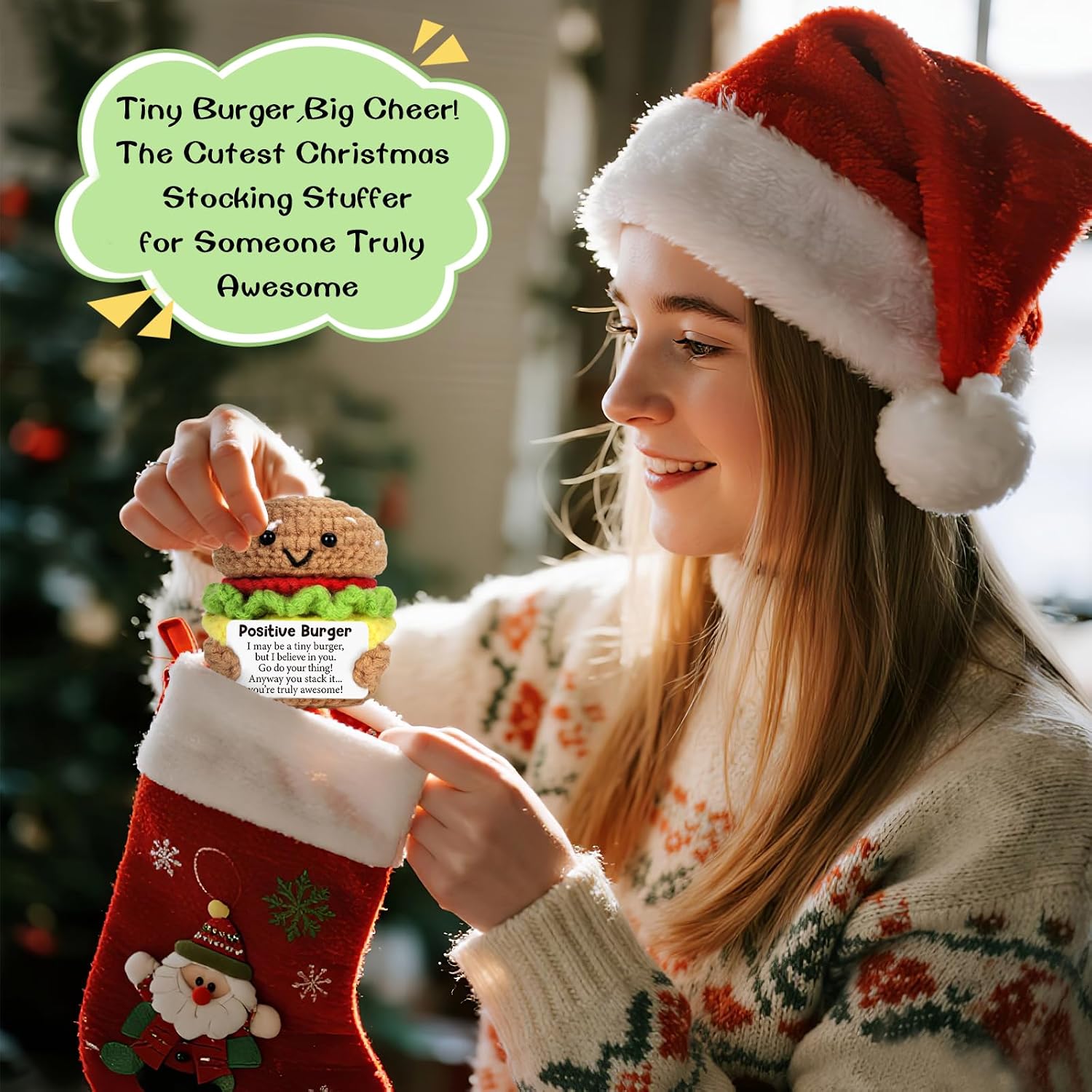 Inspirational Gifts for Women Men Encouragement Positive Crochet Burger