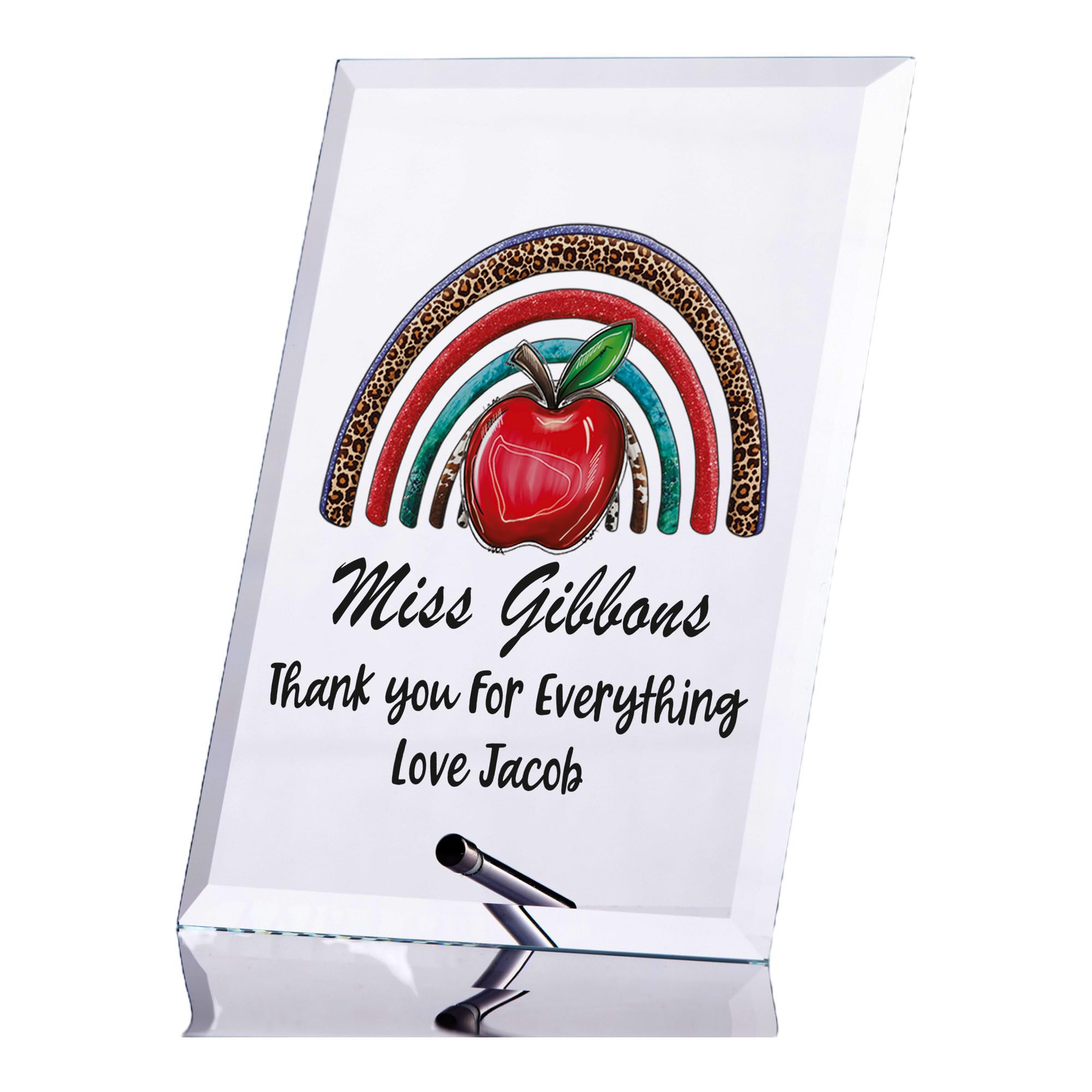 Personalised Teacher Plaque Gift With Apple And Rainbow