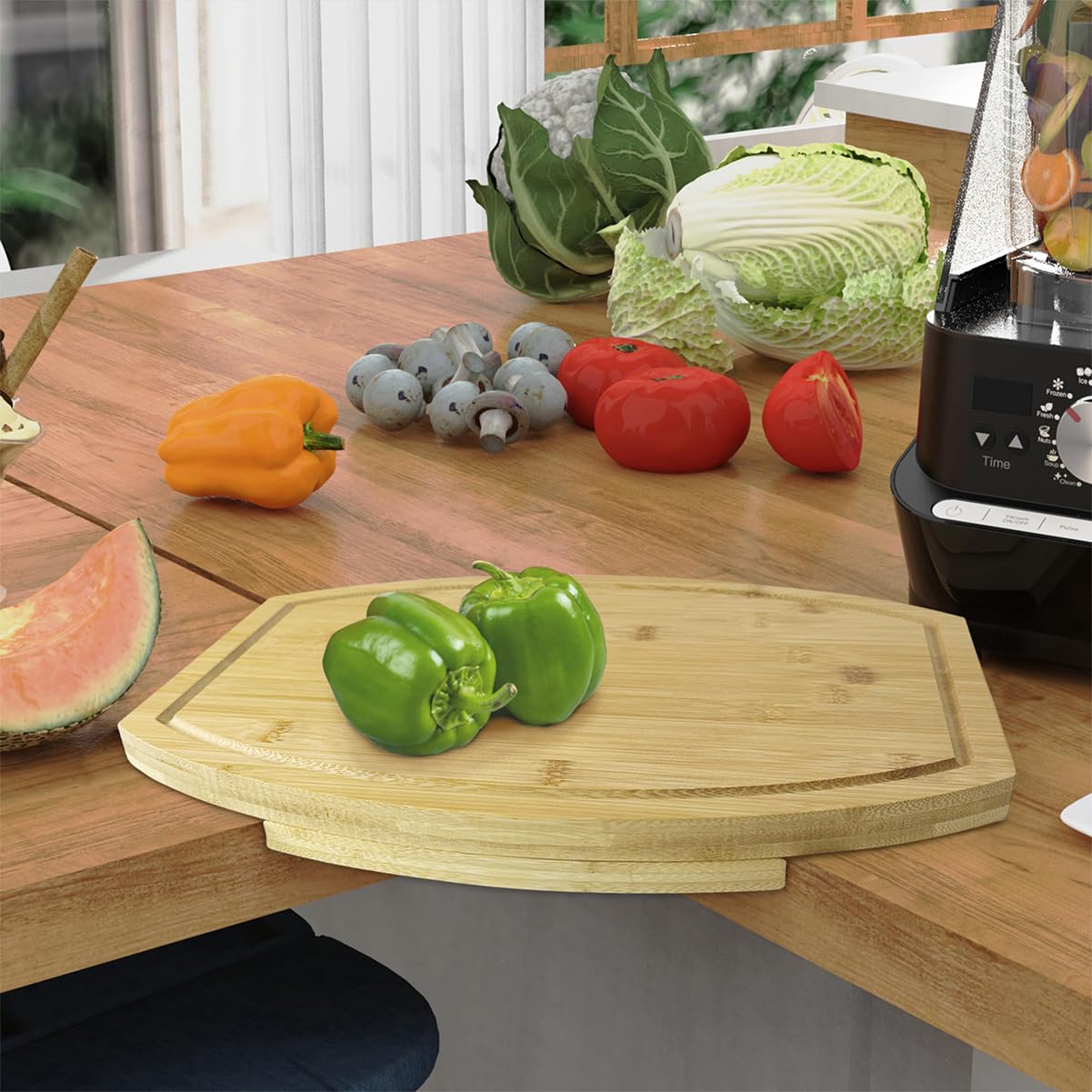 Corner Cutting Board, Corner Countertop Cutting Board for Kitchen Counter Bamboo Wood Chopping Board with Juice Groove Space Saving Chopping Board (Oval 15.74" × 11.02")