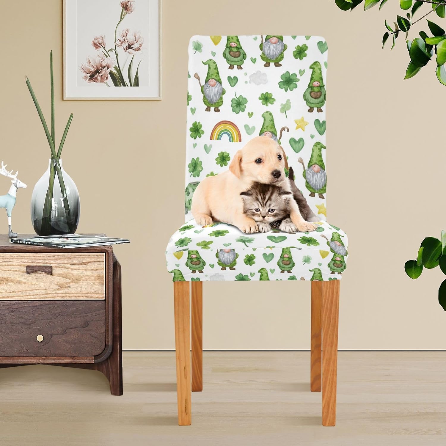 Kcldeci St Spandex Chair Covers for Dining Room Set of 4, Stretch Printed Chair Protectors Covers, Removable and Washable,