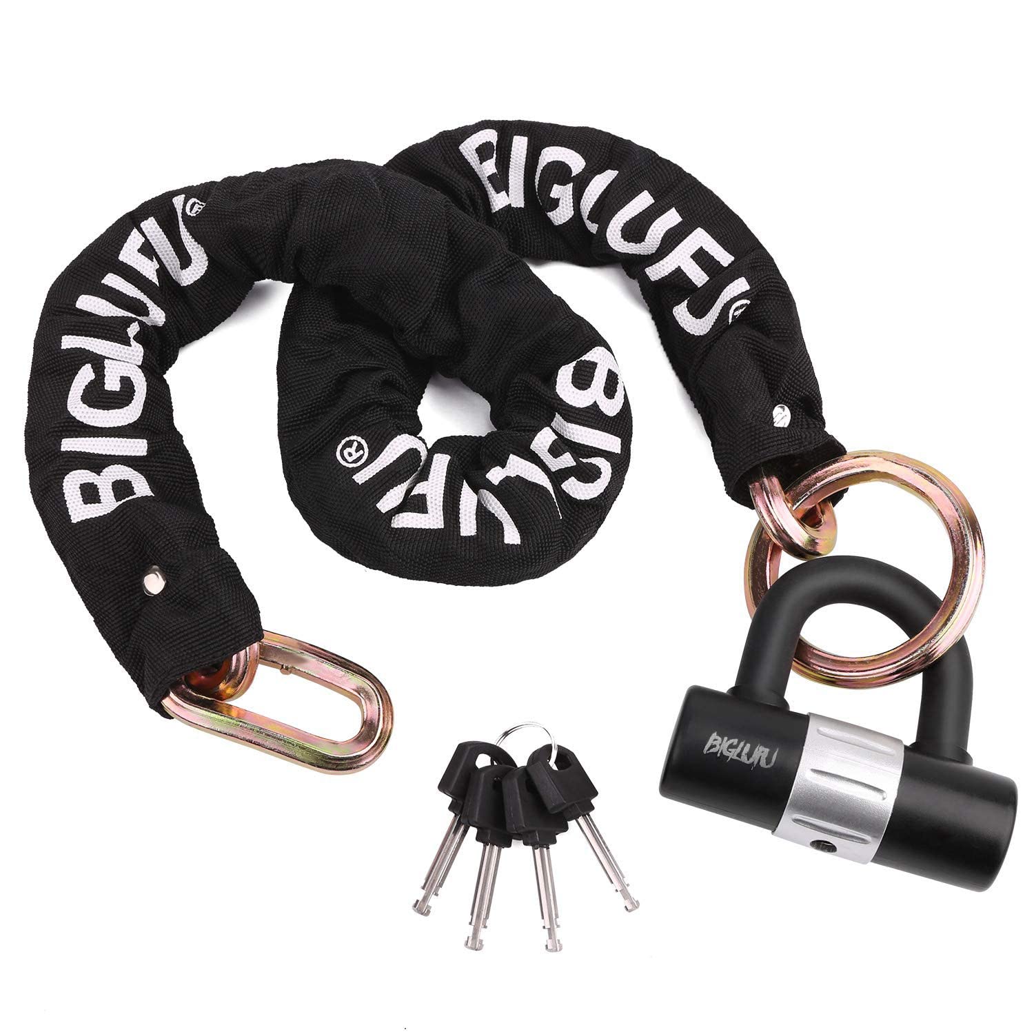BIGLUFU Motorcycle Lock Chain Locks Heavy Duty Long, Cut Proof 15mm Thick Colorful Square Chains with 4Keys 16mm U Lock, Ideal for Motorcycles, Motorbike, Bike, Generator, Gates, Bicycle (3.3ft/1m)