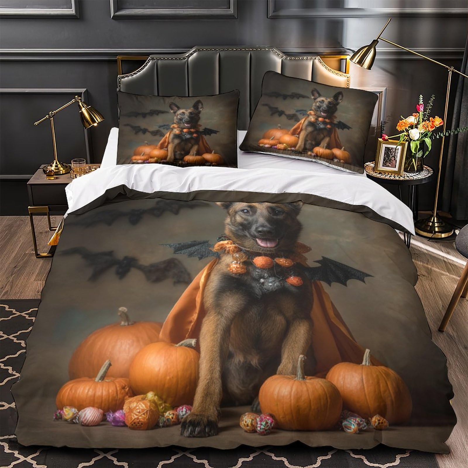 Parure de lit imprimé en 3D douce microfibre résistante motif chien Halloween amusant