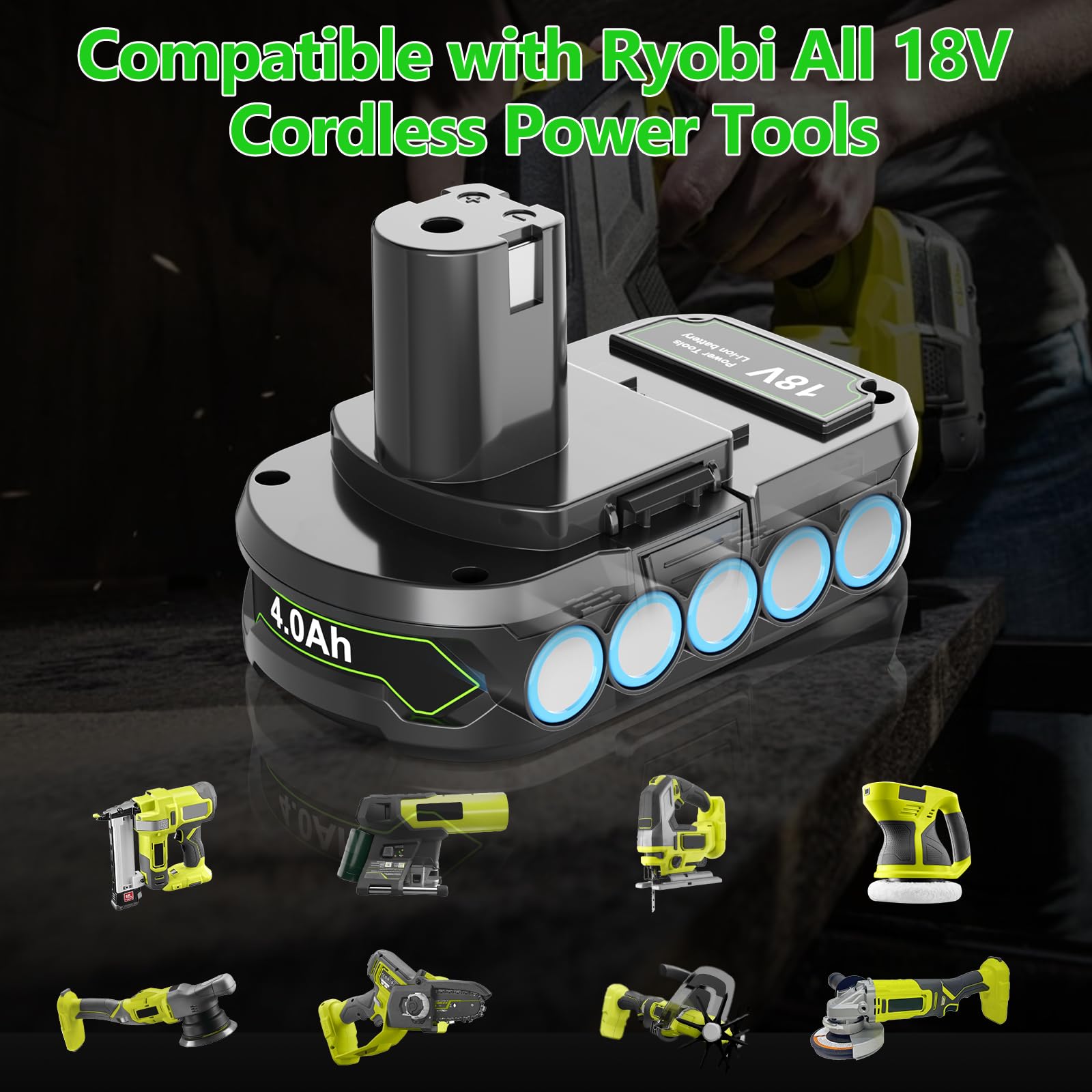 2Pack 4.0Ah Replacement for Ryobi 18V Battery Compatible with Ryobi 18 Volt Lithium ONE+ Plus Battery P102 P103 P104 P105 P107 P108 P109 PBP002 PBP003 PBP004 PBP005 PBP006 Cordless Power Tools - 3