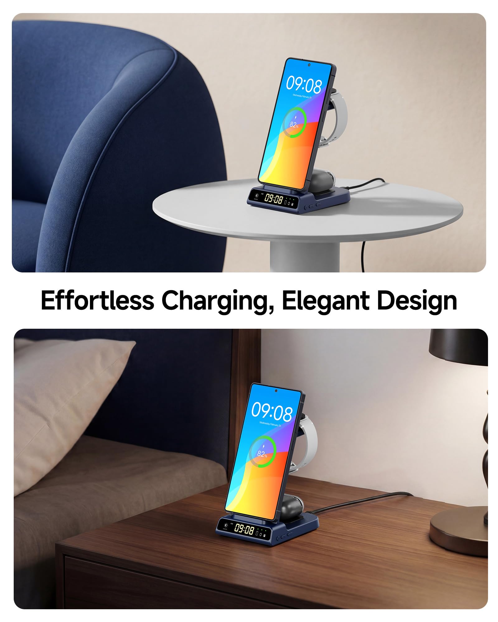 Caricabatterie wireless per dispositivi Samsung, stazione di ricarica wireless per Galaxy S26 Ultra/S26+/S26/S25/Z Flip7/S24/S23/S22, per Galaxy Watch 8/8 Classic/7/Ultra/6/5 Pro, Galaxy Buds4 Pro