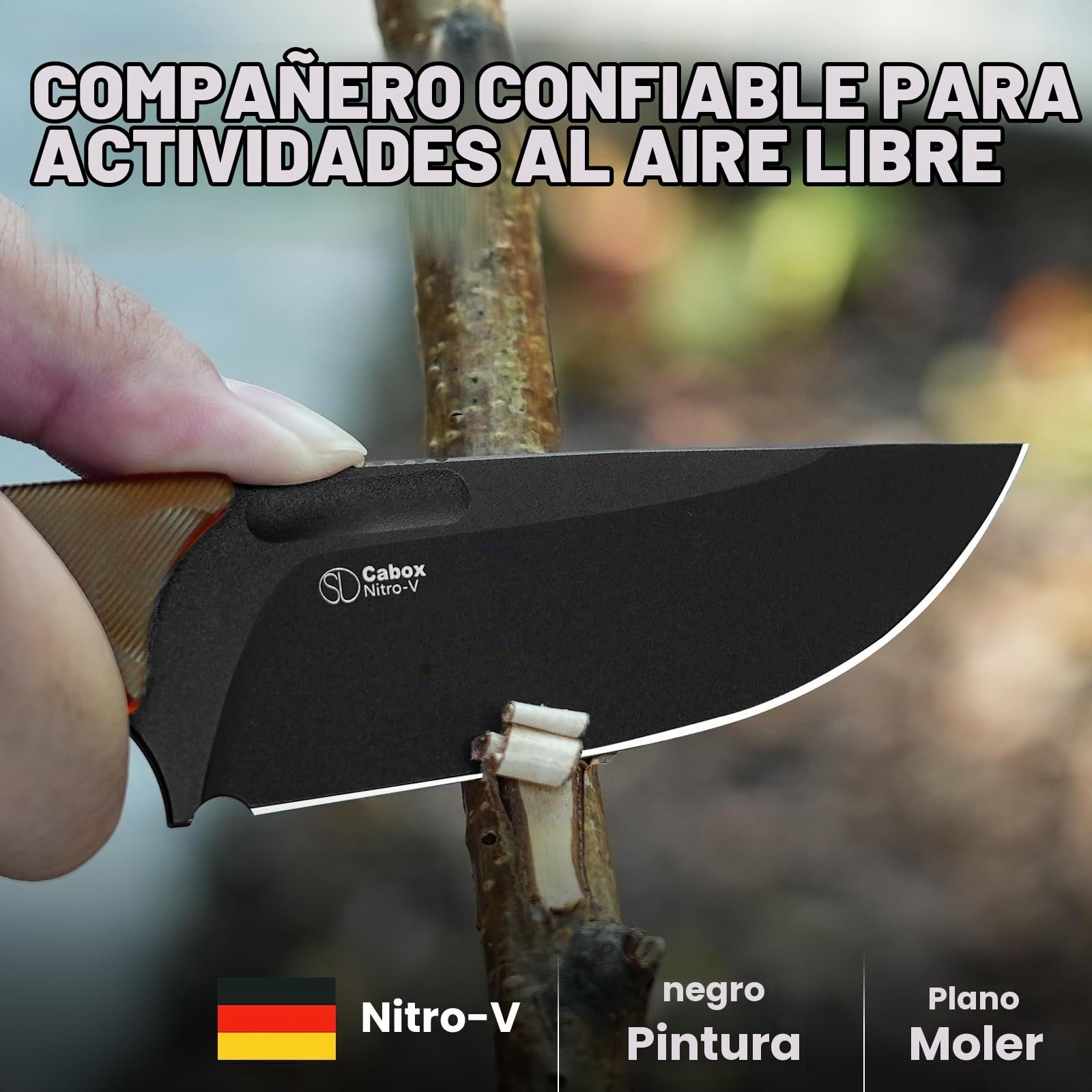 Kizer Cabox Cuchillo de Hoja Fija 3,36" Nitro V Acero Cuchillo de Caza de Hoja Fija Mango PEI con Funda para Supervivencia Camping Caza 1048A6 | Cuchillo de supervivencia de 8,53 cm con vaina, cuchillo EDC para caza Bushcraft