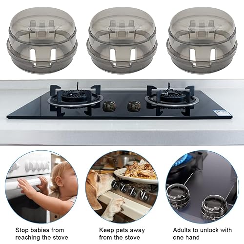 Miniatura 6 de DLAND Fundas de seguridad para pomos de estufa, paquete de 5 con cerraduras de perilla de estufa de gas, forros para quemadores de estufa (10.6 x