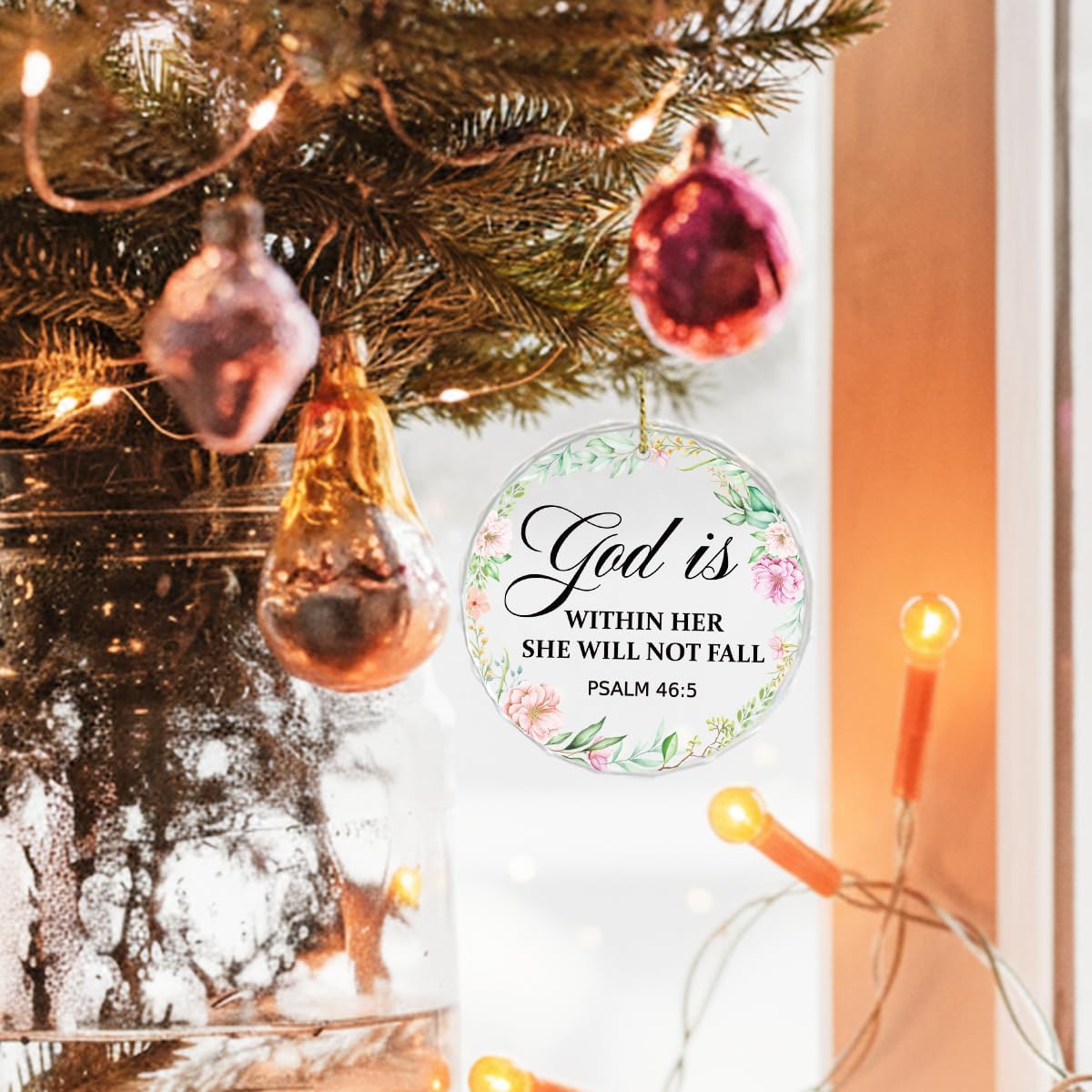 God is Within Her Christian Hanging Ornament,Appreciation Encouragement Gifts for Women Coworkers,Psalm 46:5 Bible Verse Crystal Hanging Plaque Ornament Keepsakes for Tree Decor - Image 6