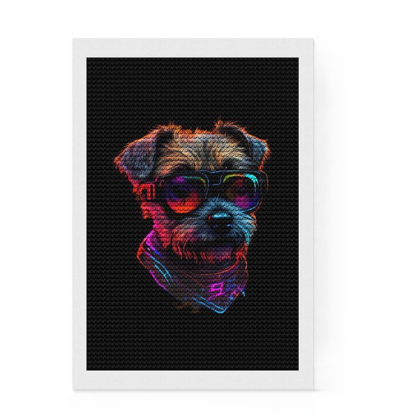 Junmoney Border Terrier Diamond Painting Kit 8"x12", for Women, Easy to Follow Symbols, Birthday Gift, Home Wall Decor, Neat Printed Canvas