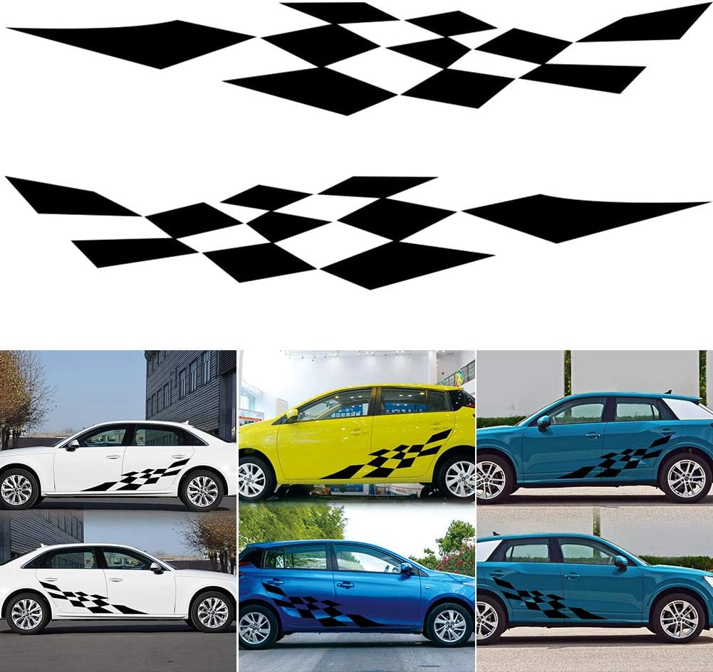 PoeHXtyy Car Auto Body Sticker Grid Racing Stripe Self-Adhesive Side Truck Vinyl Graphics Decals
