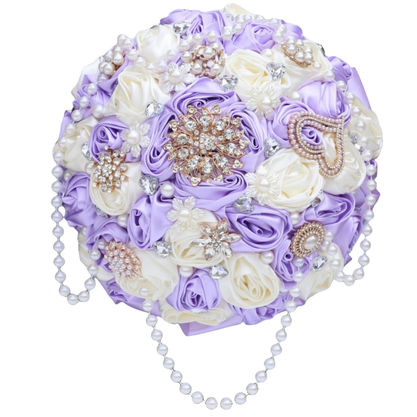 Cascade Bridal Bouquet with Pearl String and Rhinestone Brooch