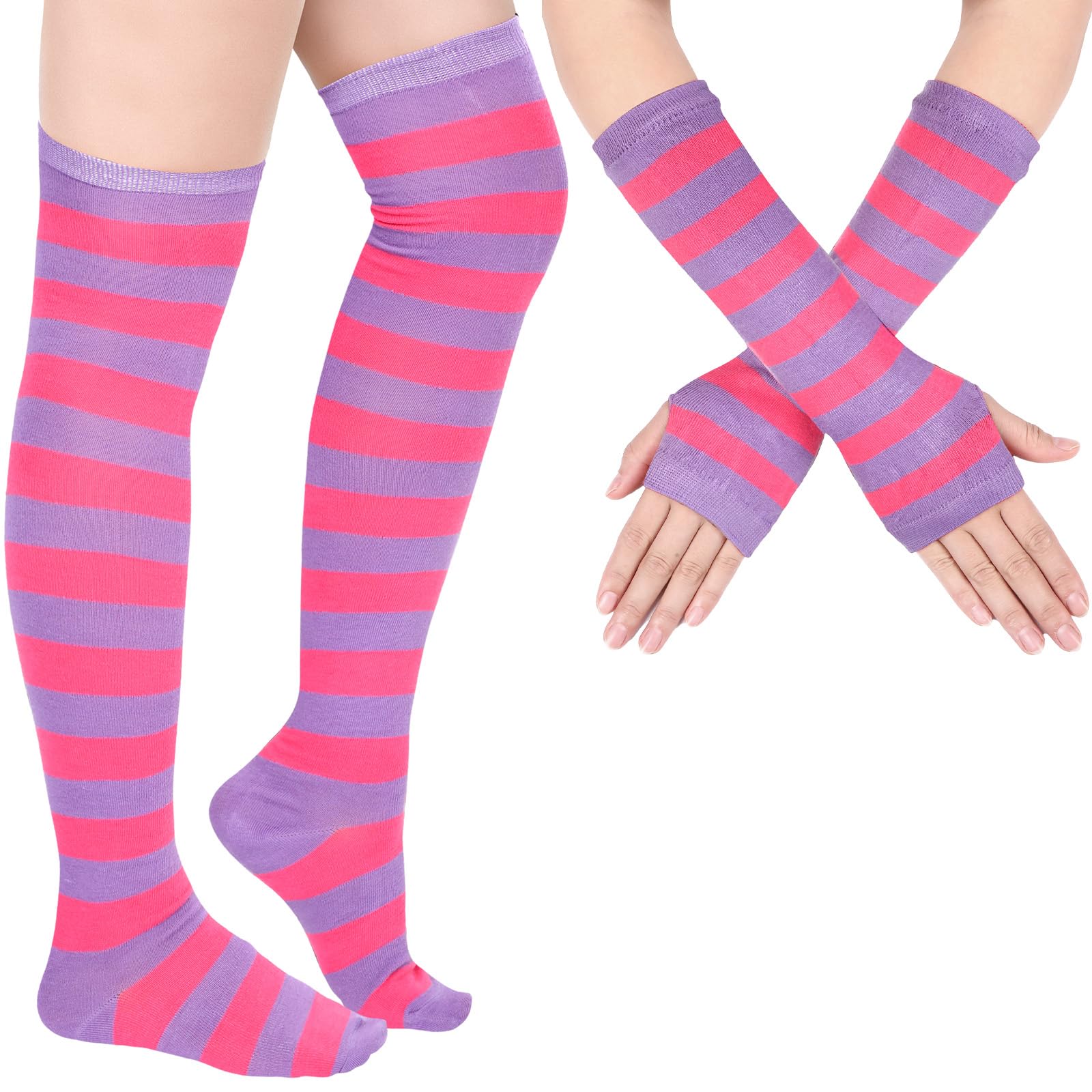 Geyoga Striped Arm Leg Warmers Set Fingerless Gloves