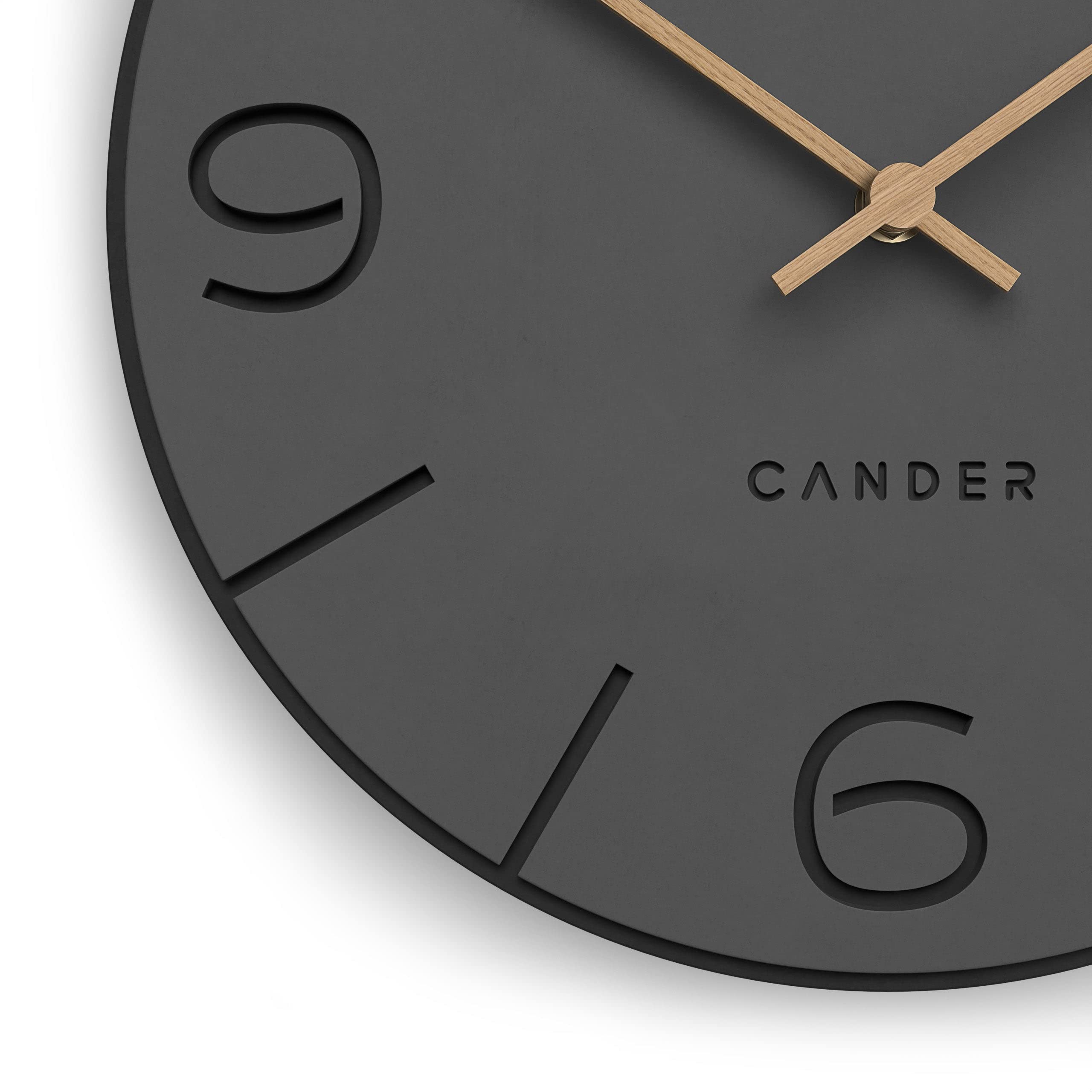 Cander Berlin MNU 2630 Y Wanduhr lautlos ohne Ticken 30 cm analog Wohnzimmer modern Vintage grau schwarz Holzzeiger